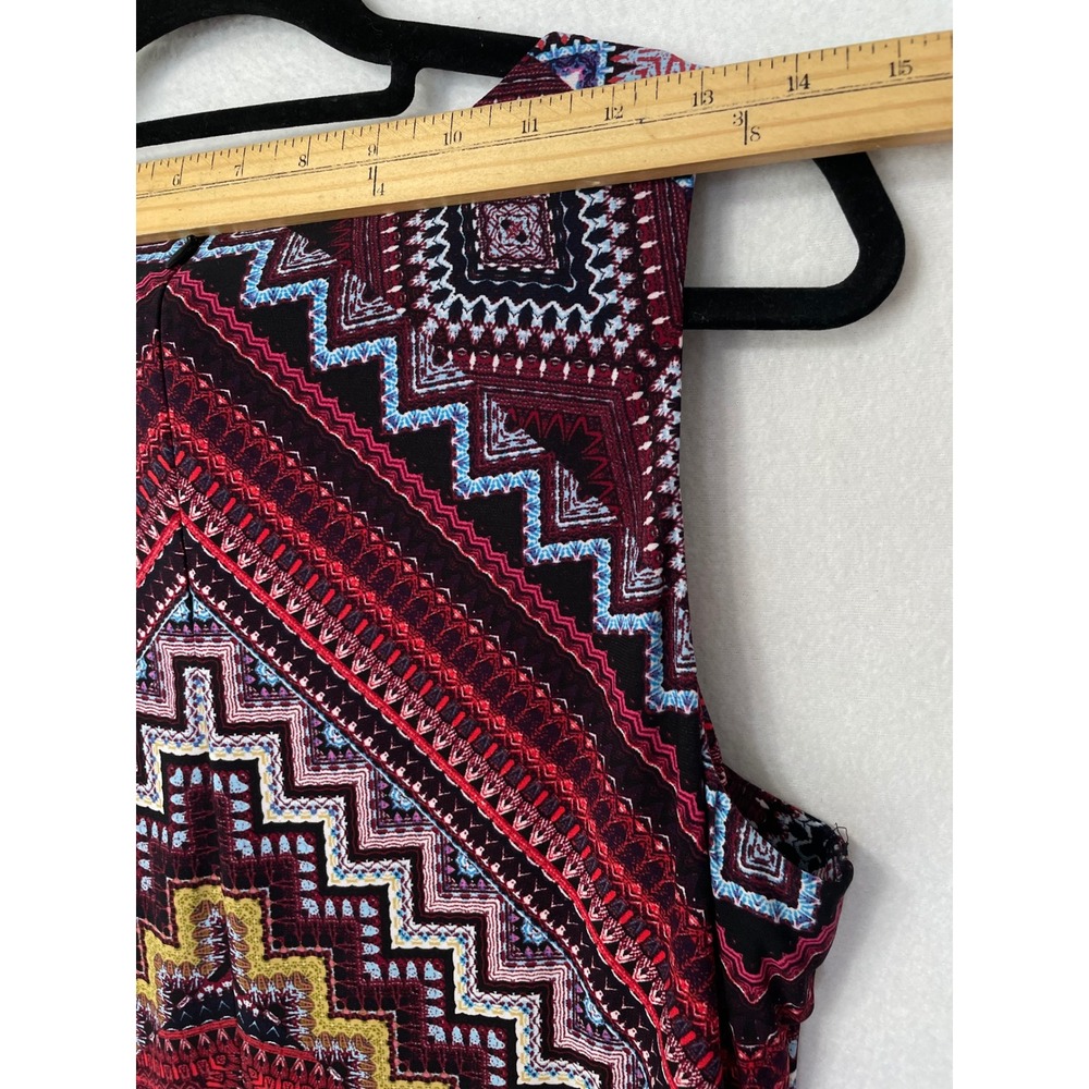 Anne Klein Sleeveless Sheath Dress Women L Burgundy Geometric Zig Zag Stretch - Picture 5 of 9